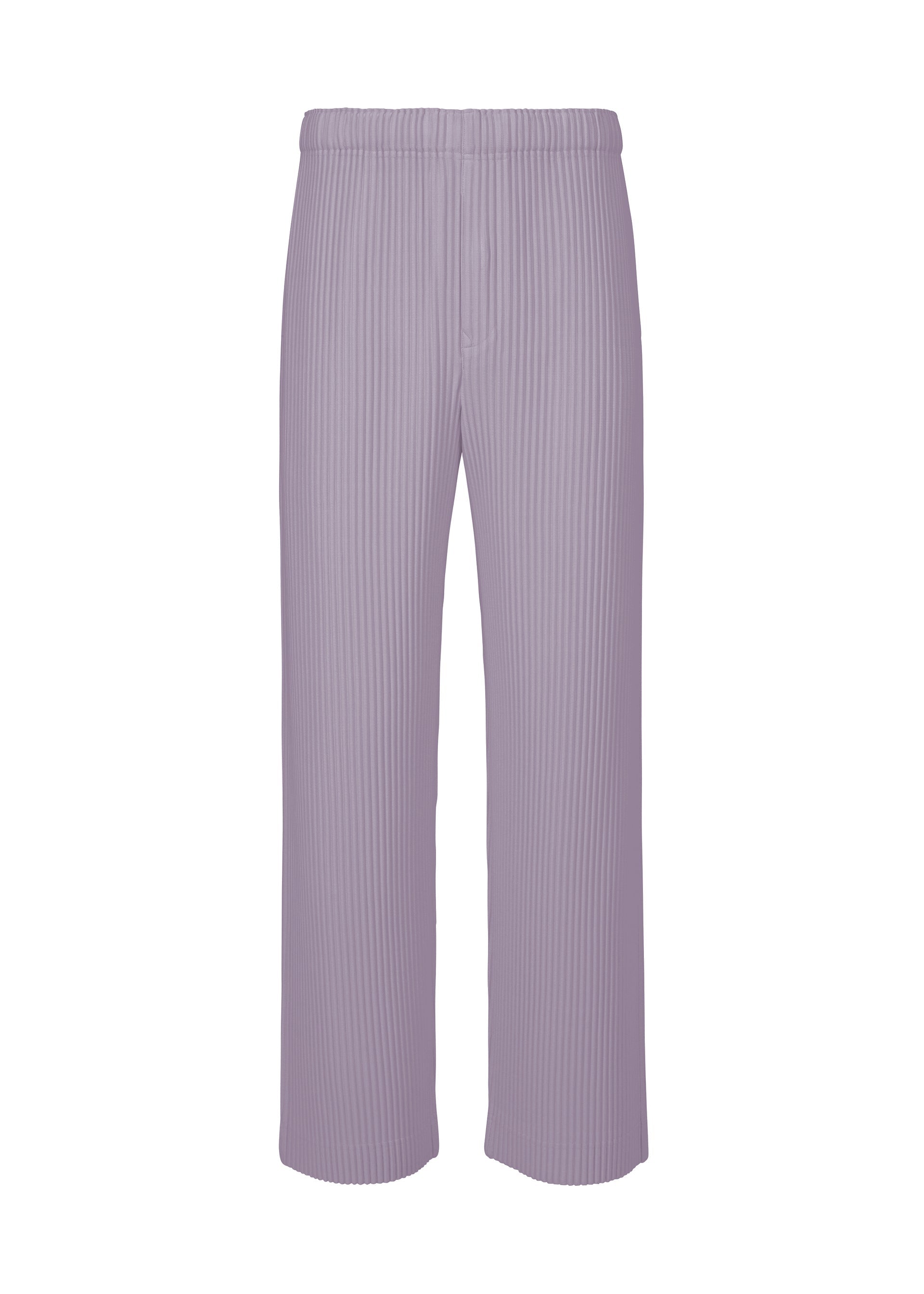 A product shot of the HOMME PLISSÉ ISSEY MIYAKE MONTHLY COLORS : JULY trousers in gloom purple.