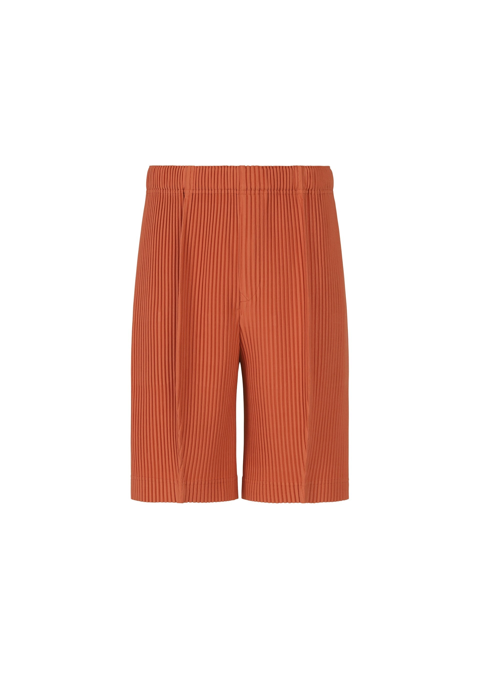 A product shot of the HOMME PLISSÉ ISSEY MIYAKE MONTHLY COLORS : AUGUST pants in shade vermillion.
