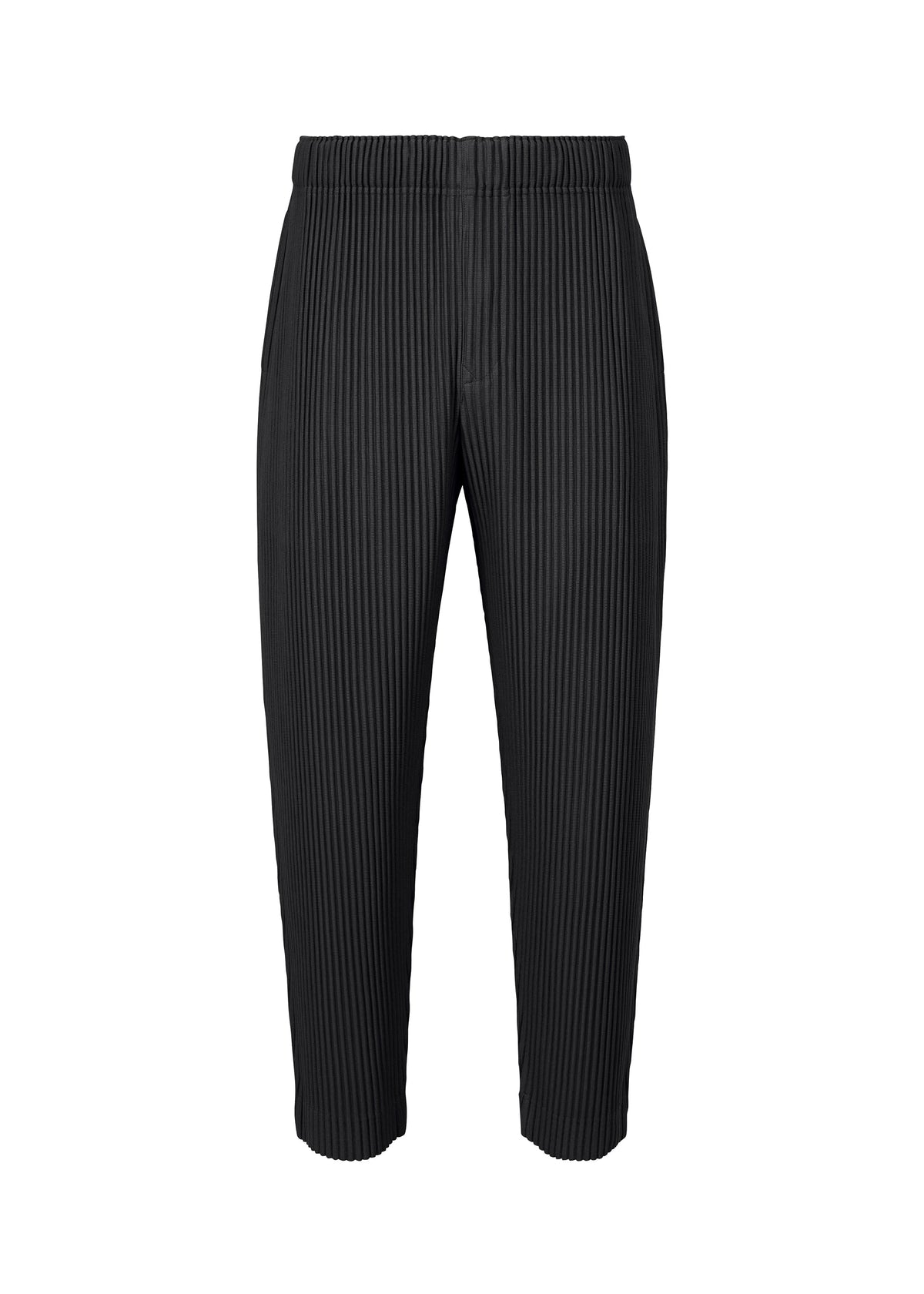 A product shot of the HOMME PLISSÉ ISSEY MIYAKE MONTHLY COLORS : AUGUST pants in black.