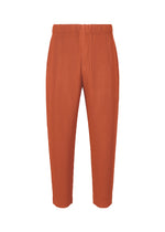 A product shot of the HOMME PLISSÉ ISSEY MIYAKE MONTHLY COLORS : AUGUST pants in shade vermillion.
