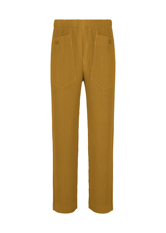 A product shot of the HOMME PLISSÉ ISSEY MIYAKE MONTHLY COLORS : OCTOBER trousers in shade dandelion.