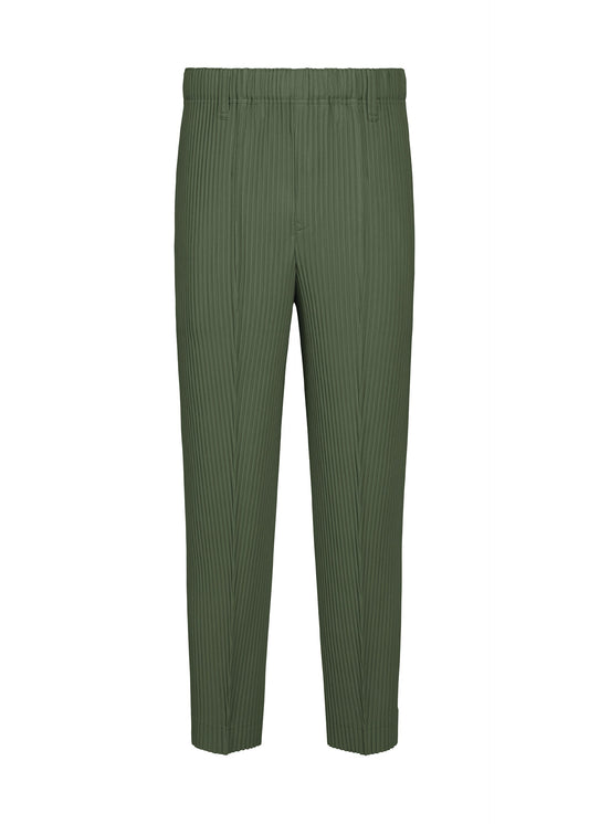 A product shot of the HOMME PLISSÉ ISSEY MIYAKE COMPLEAT TROUSERS trousers in dim green.