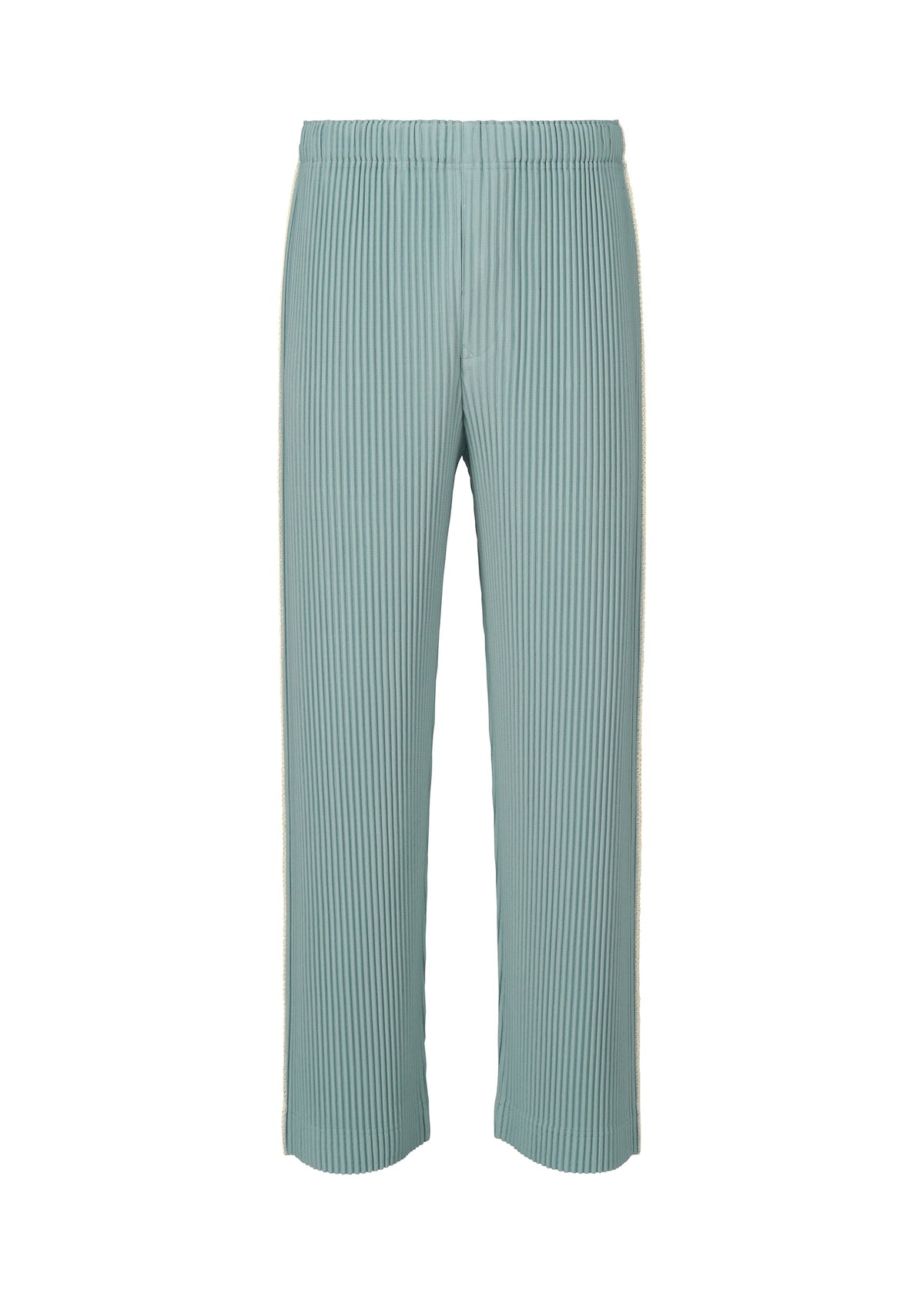 A product shot of the HOMME PLISSÉ ISSEY MIYAKE EMBROIDERY STRIPES pants in gloom blue.