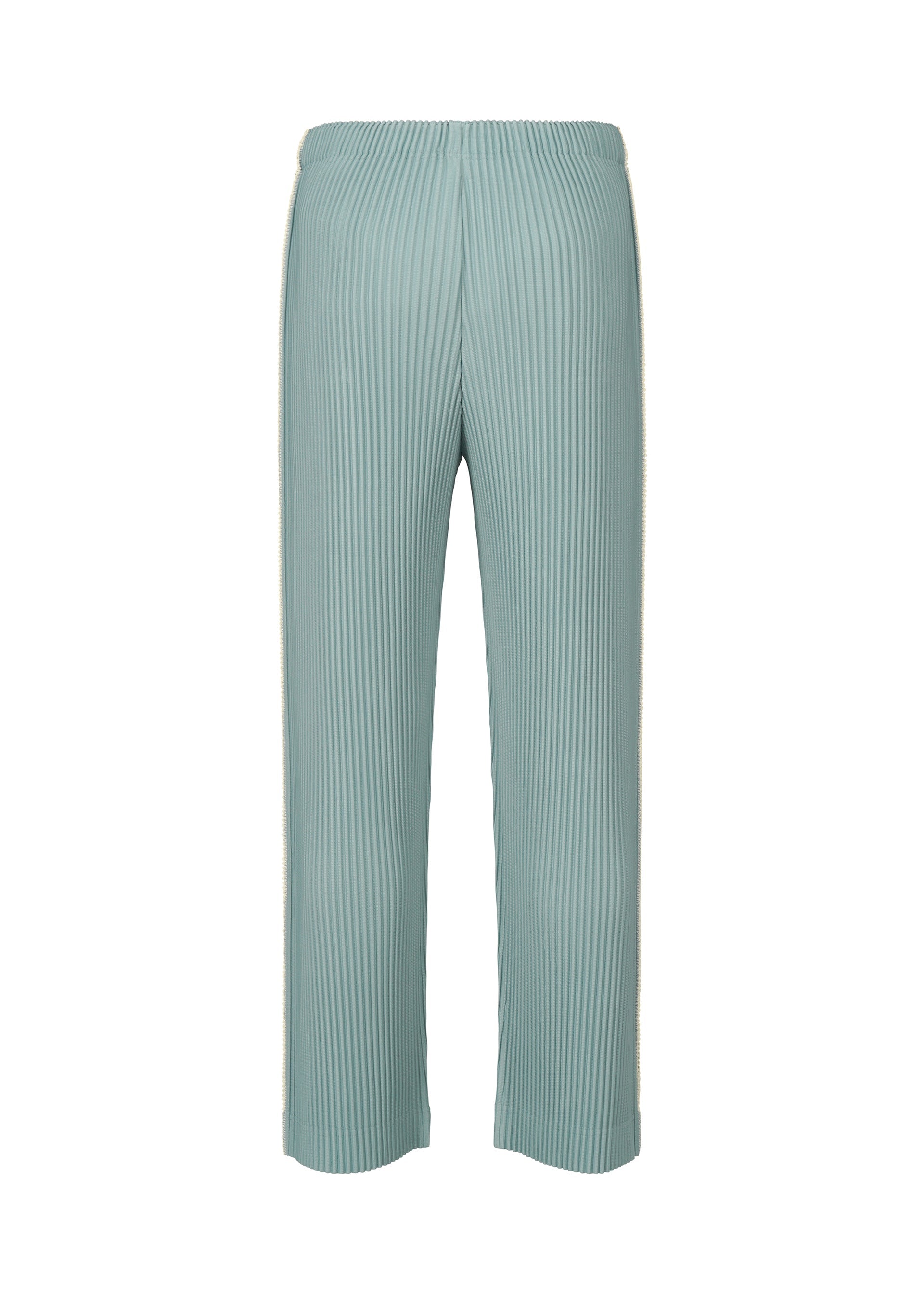 A detail shot of the HOMME PLISSÉ ISSEY MIYAKE EMBROIDERY STRIPES pants.
