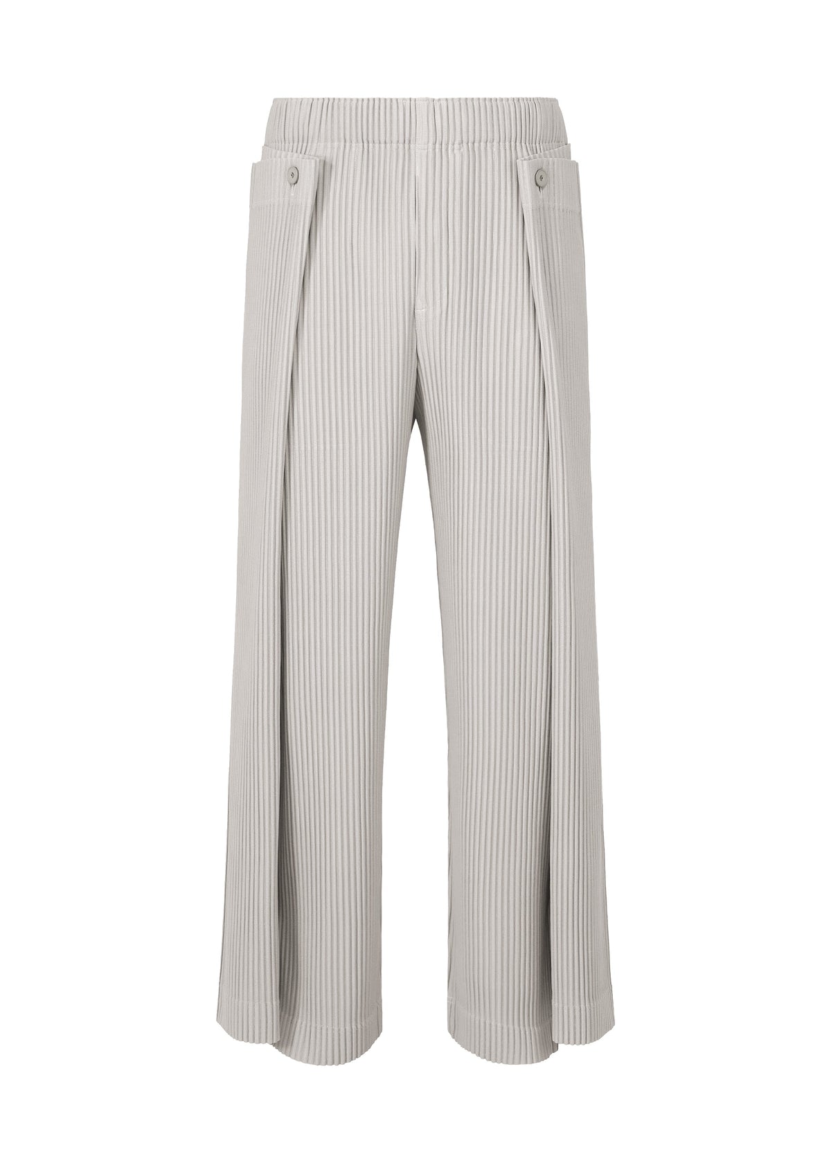 A product shot of the HOMME PLISSÉ ISSEY MIYAKE MOTION BLUR trousers in ray gray.