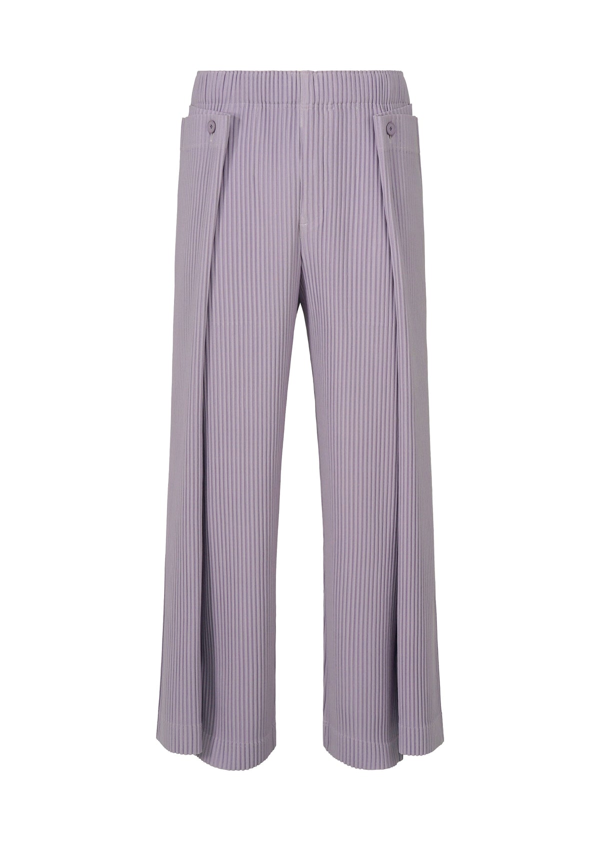A product shot of the HOMME PLISSÉ ISSEY MIYAKE MOTION BLUR trousers in gloom purple.