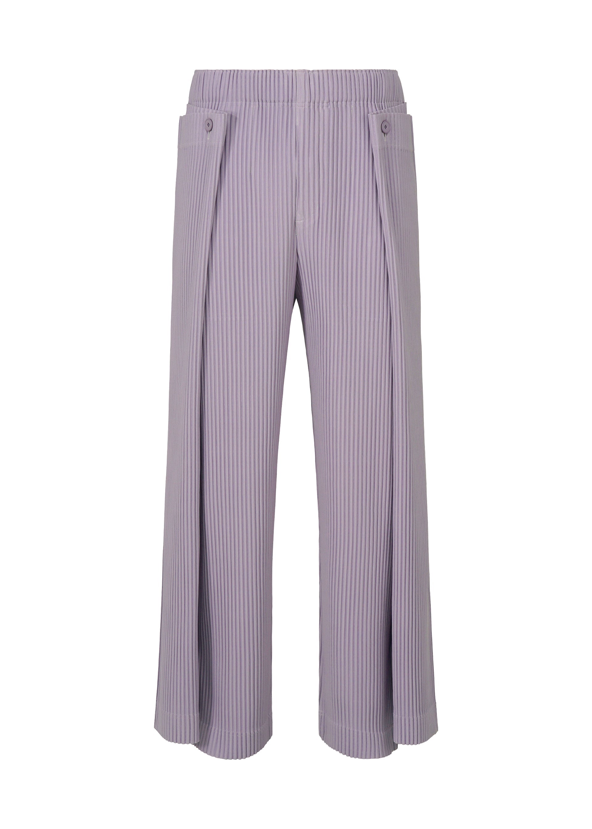 A product shot of the HOMME PLISSÉ ISSEY MIYAKE MOTION BLUR trousers in gloom purple.