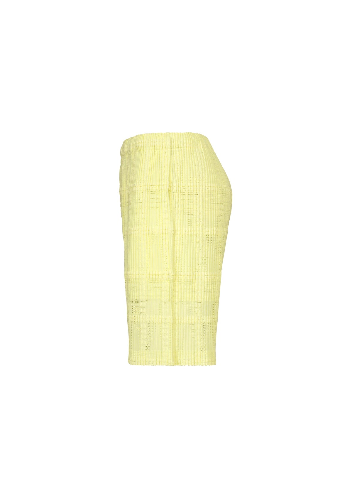 A detail shot of the HOMME PLISSÉ ISSEY MIYAKE LACE GRID PLEATS pants.