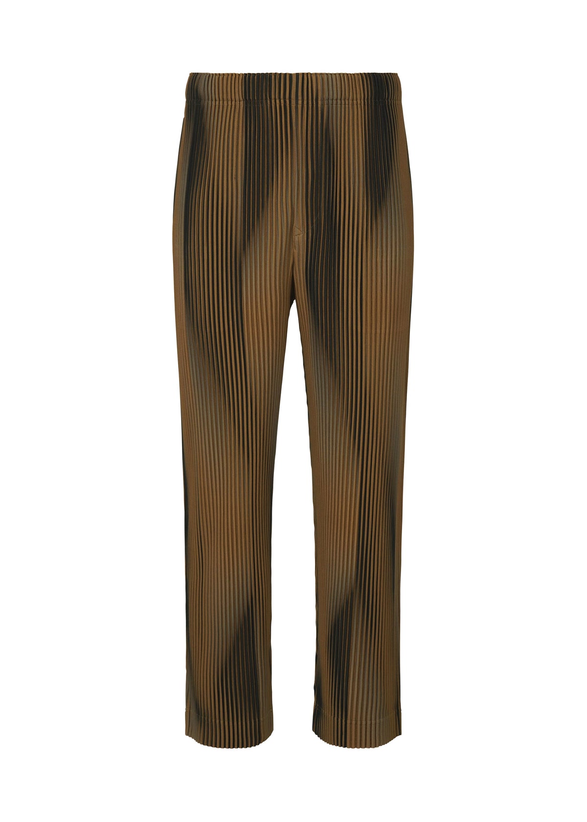 A product shot of the HOMME PLISSÉ ISSEY MIYAKE BLEND OF LIGHTS trousers in brown.