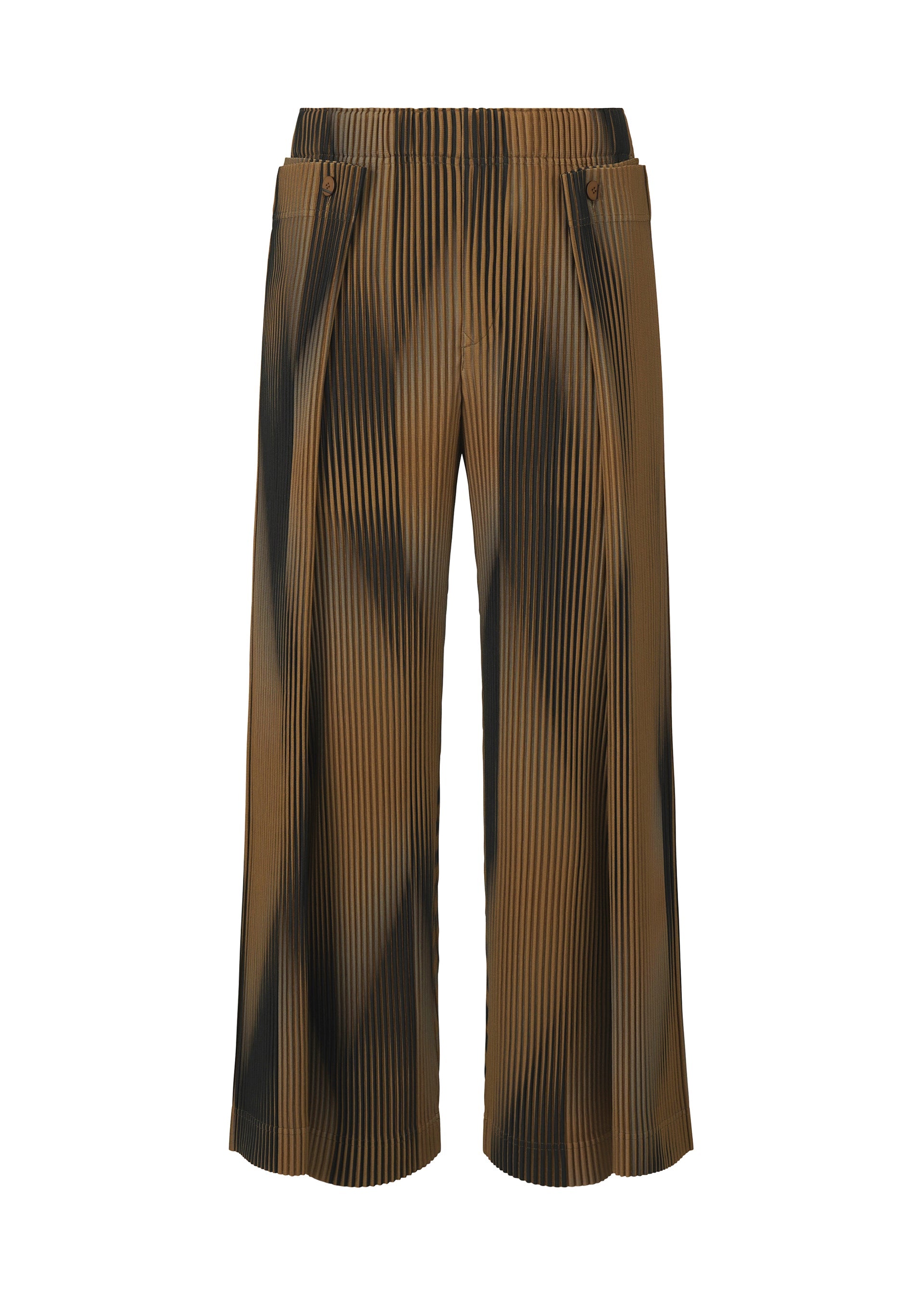 A product shot of the HOMME PLISSÉ ISSEY MIYAKE BLEND OF LIGHTS trousers in brown.