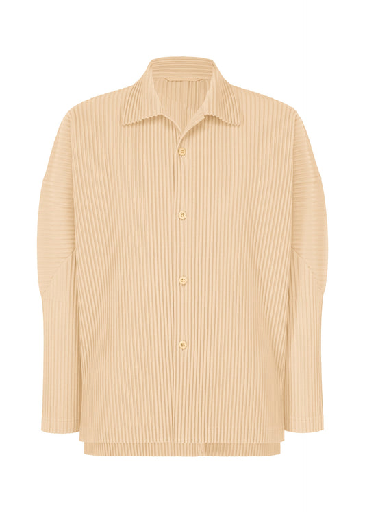 A product shot of the HOMME PLISSÉ ISSEY MIYAKE MONTHLY COLORS : OCTOBER shirt in glow cream.
