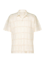A product shot of the HOMME PLISSÉ ISSEY MIYAKE LACE GRID PLEATS shirt in white.