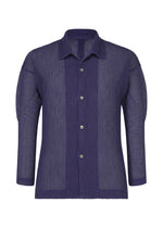 A product shot of the HOMME PLISSÉ ISSEY MIYAKE RUSTIC MESH shirt in blue.