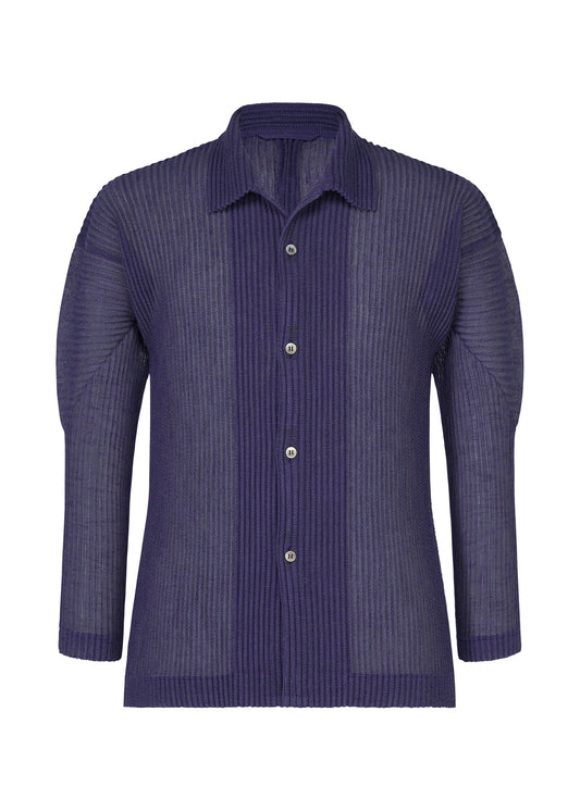 A product shot of the HOMME PLISSÉ ISSEY MIYAKE RUSTIC MESH shirt in blue.