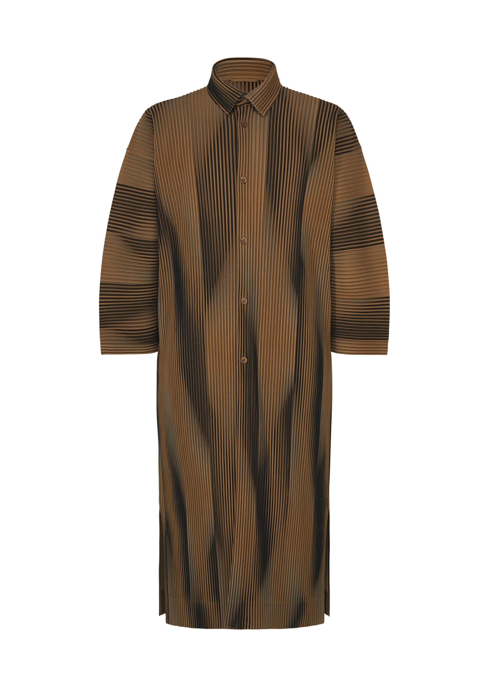 A product shot of the HOMME PLISSÉ ISSEY MIYAKE BLEND OF LIGHTS shirt in brown.