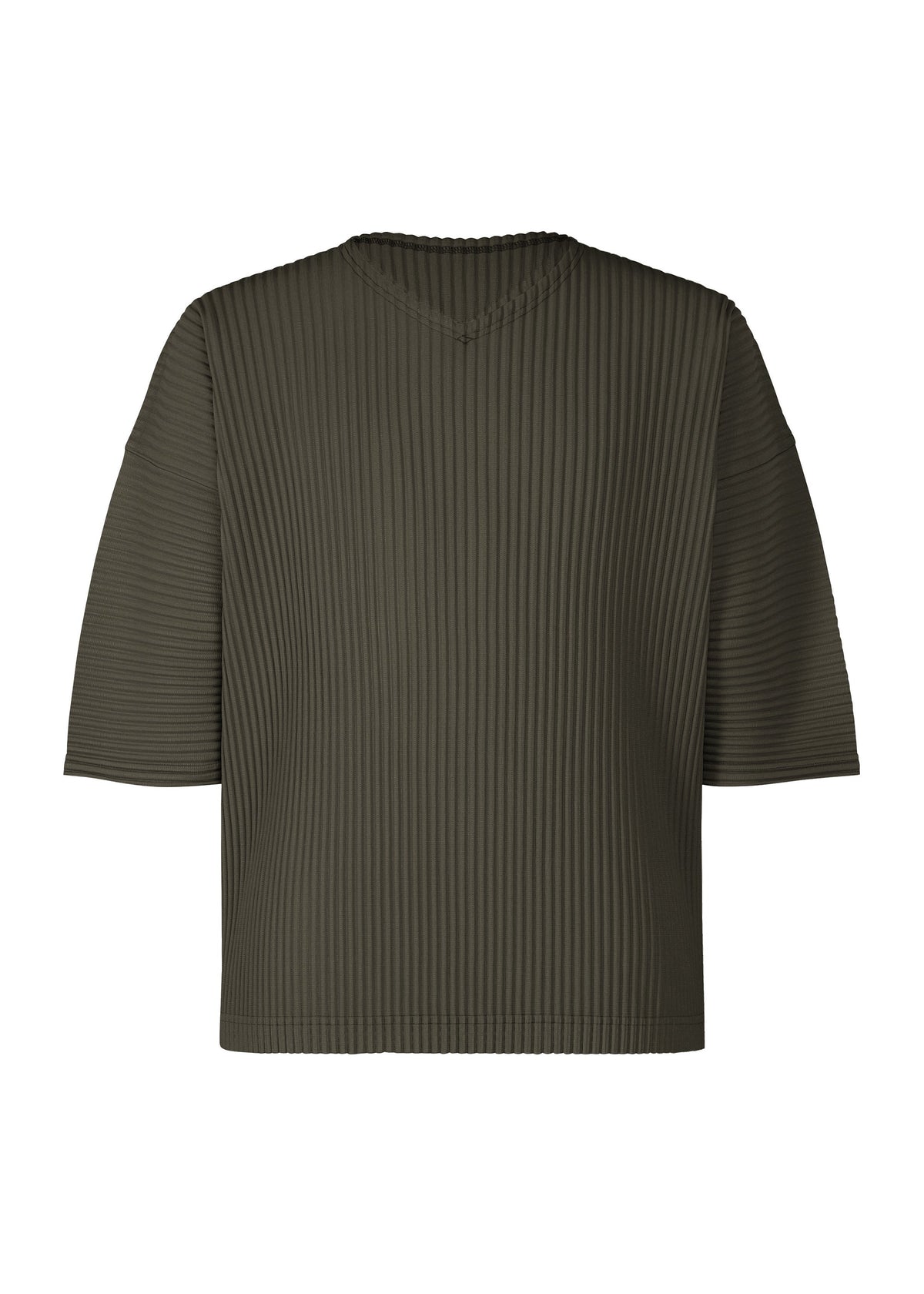 A product shot of the HOMME PLISSÉ ISSEY MIYAKE MONTHLY COLORS : JULY t-shirt in shade grayish brown.
