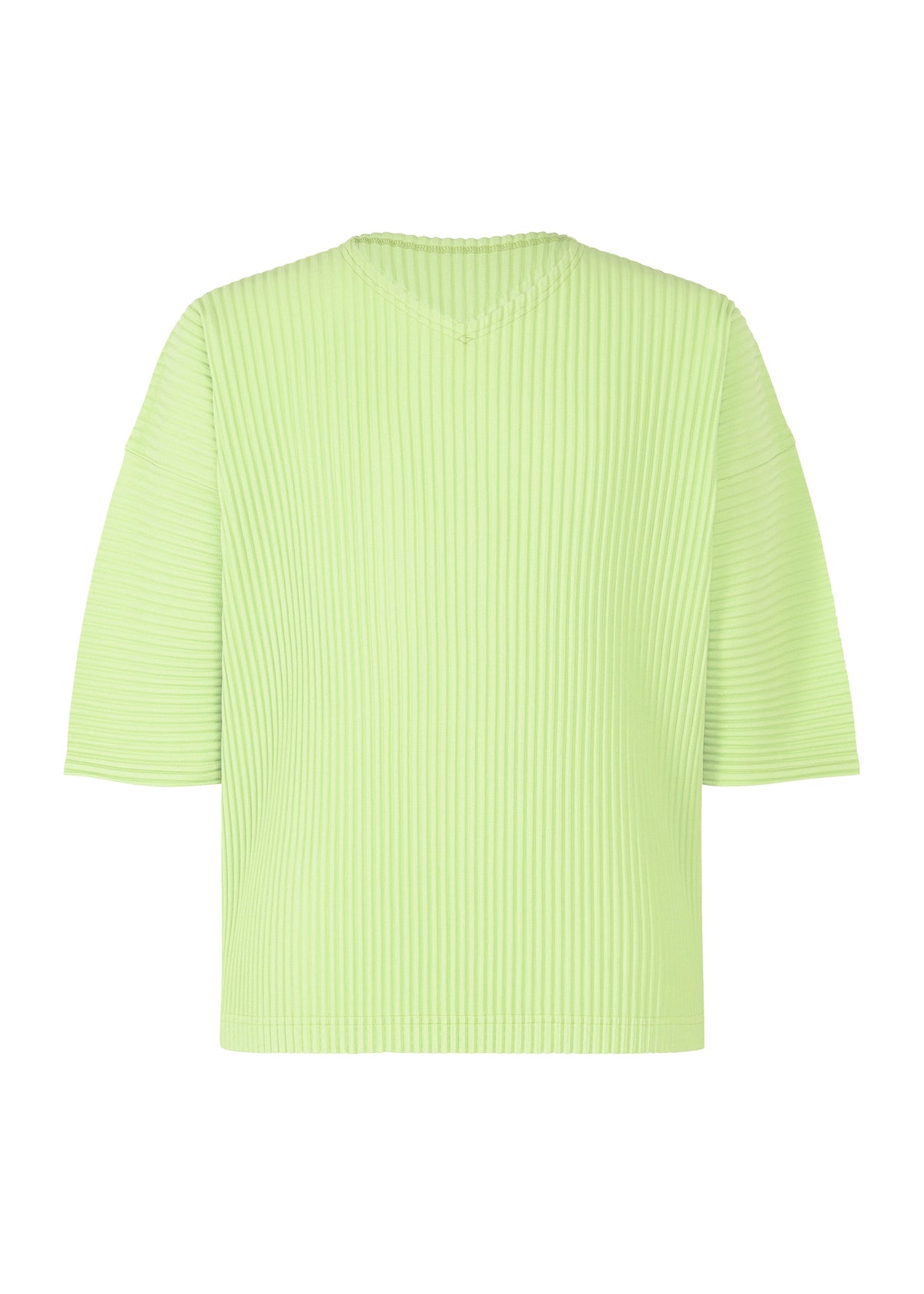 A product shot of the HOMME PLISSÉ ISSEY MIYAKE MONTHLY COLORS : JULY t-shirt in shine green.