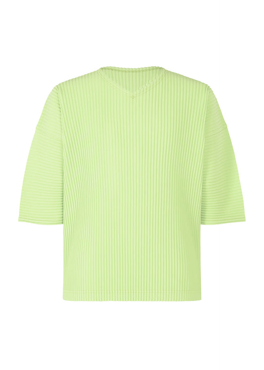 A product shot of the HOMME PLISSÉ ISSEY MIYAKE MONTHLY COLORS : JULY t-shirt in shine green.