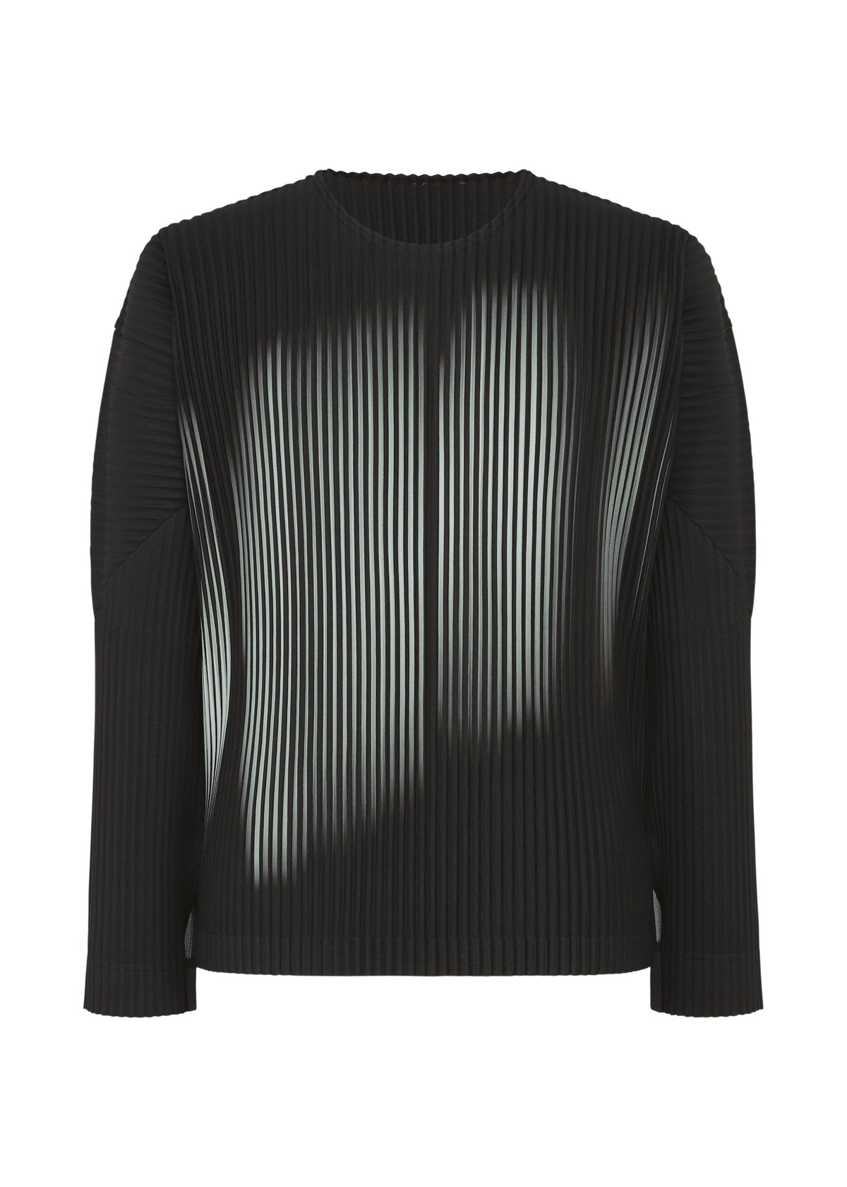 A product shot of the HOMME PLISSÉ ISSEY MIYAKE IN THE SHADOW shirt in shadow black.