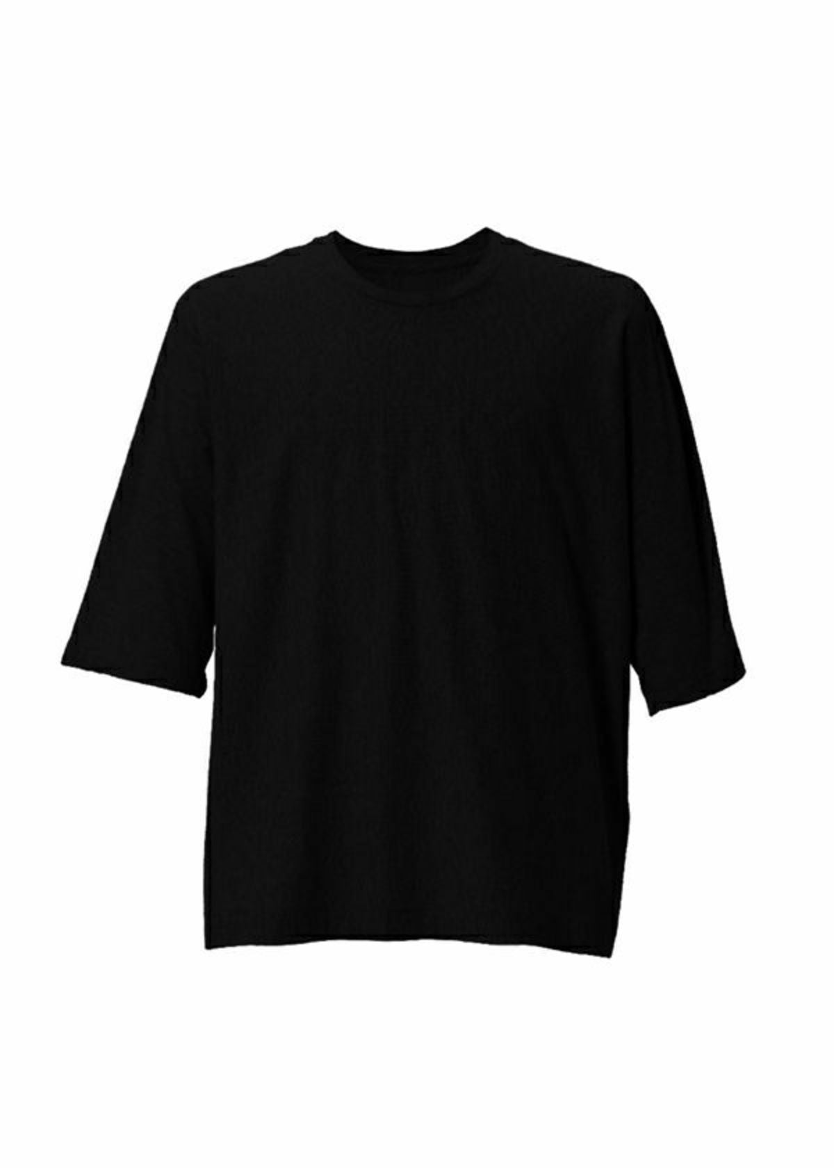 A product shot of the HOMME PLISSÉ ISSEY MIYAKE RELEASE-T BASIC t-shirt in black.