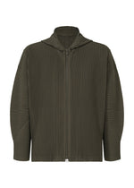 A product shot of the HOMME PLISSÉ ISSEY MIYAKE MONTHLY COLORS : JULY blouson in shade grayish brown.