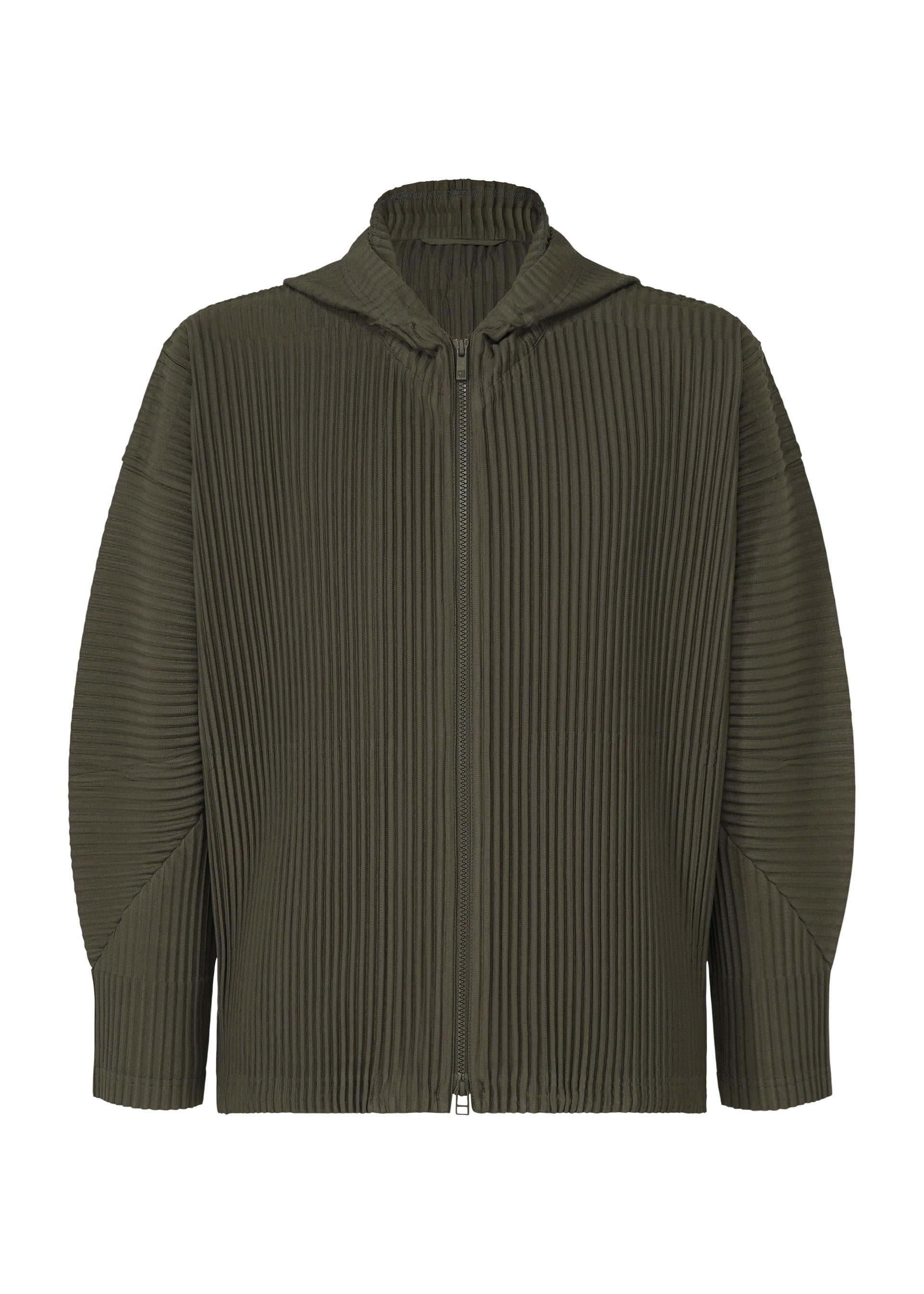 A product shot of the HOMME PLISSÉ ISSEY MIYAKE MONTHLY COLORS : JULY blouson in shade grayish brown.