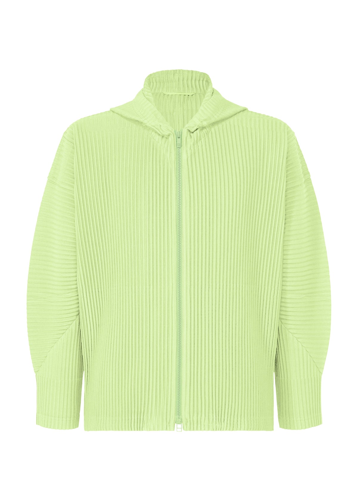 A product shot of the HOMME PLISSÉ ISSEY MIYAKE MONTHLY COLORS : JULY blouson in shine green.