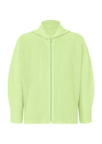 A product shot of the HOMME PLISSÉ ISSEY MIYAKE MONTHLY COLORS : JULY blouson in shine green.
