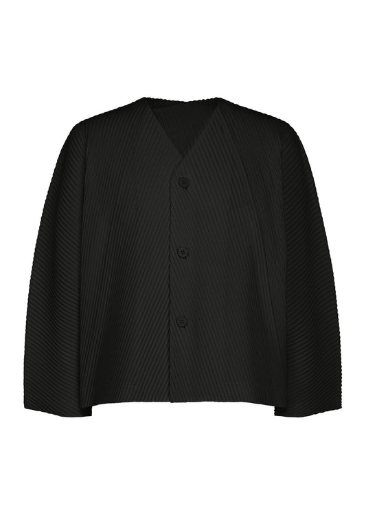 A product shot of the HOMME PLISSÉ ISSEY MIYAKE SLASH blouson in black.