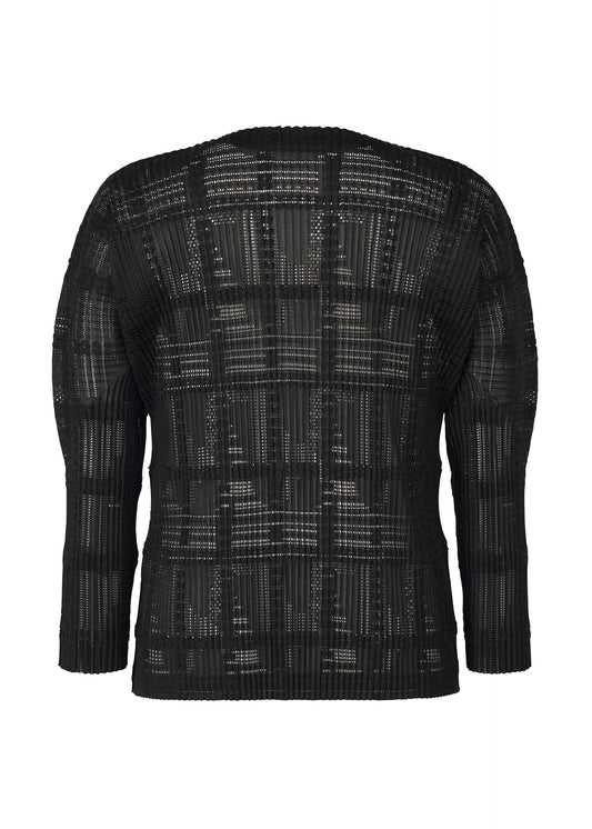 A detail shot of the HOMME PLISSÉ ISSEY MIYAKE LACE GRID PLEATS blouson.