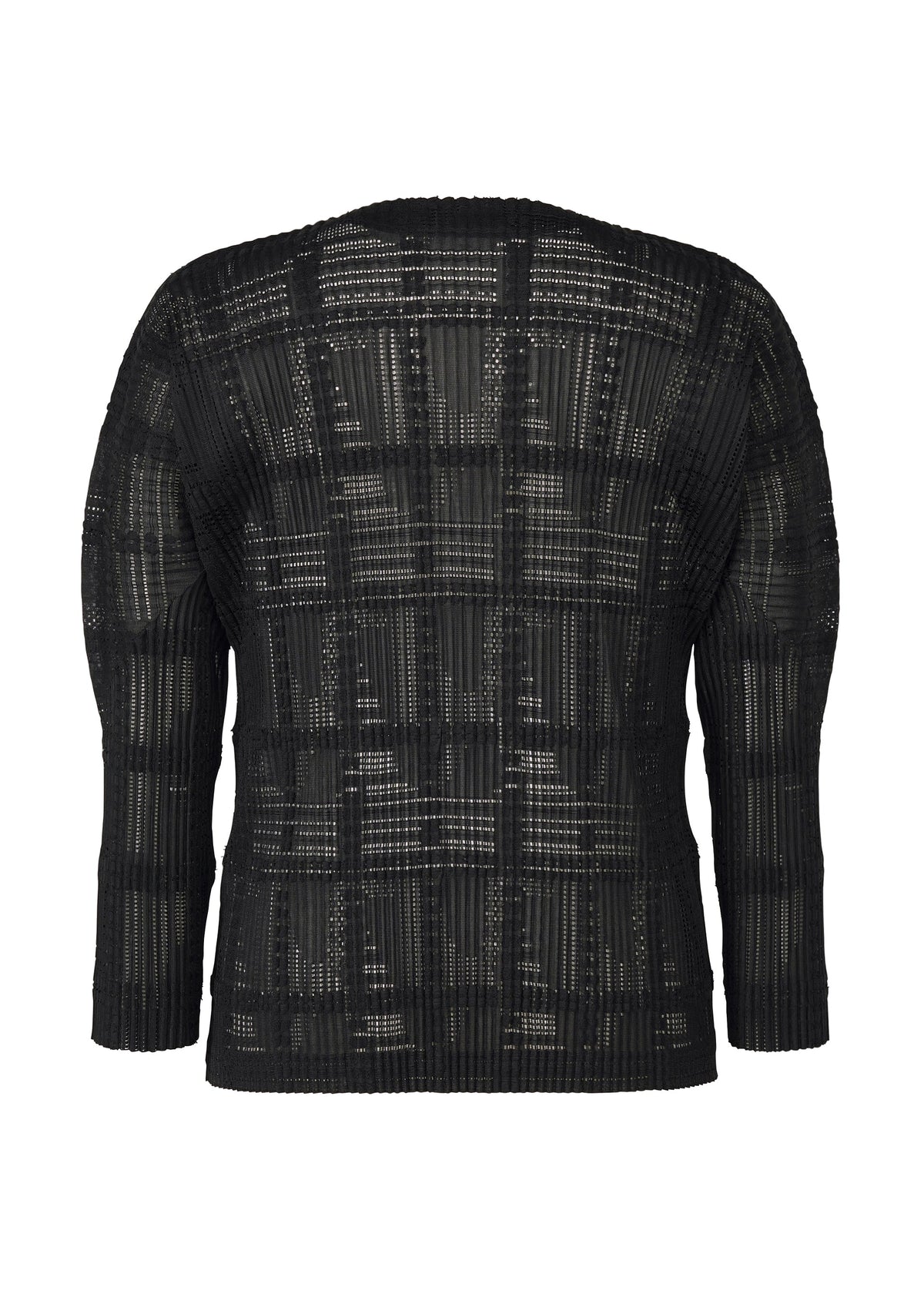 A detail shot of the HOMME PLISSÉ ISSEY MIYAKE LACE GRID PLEATS blouson.