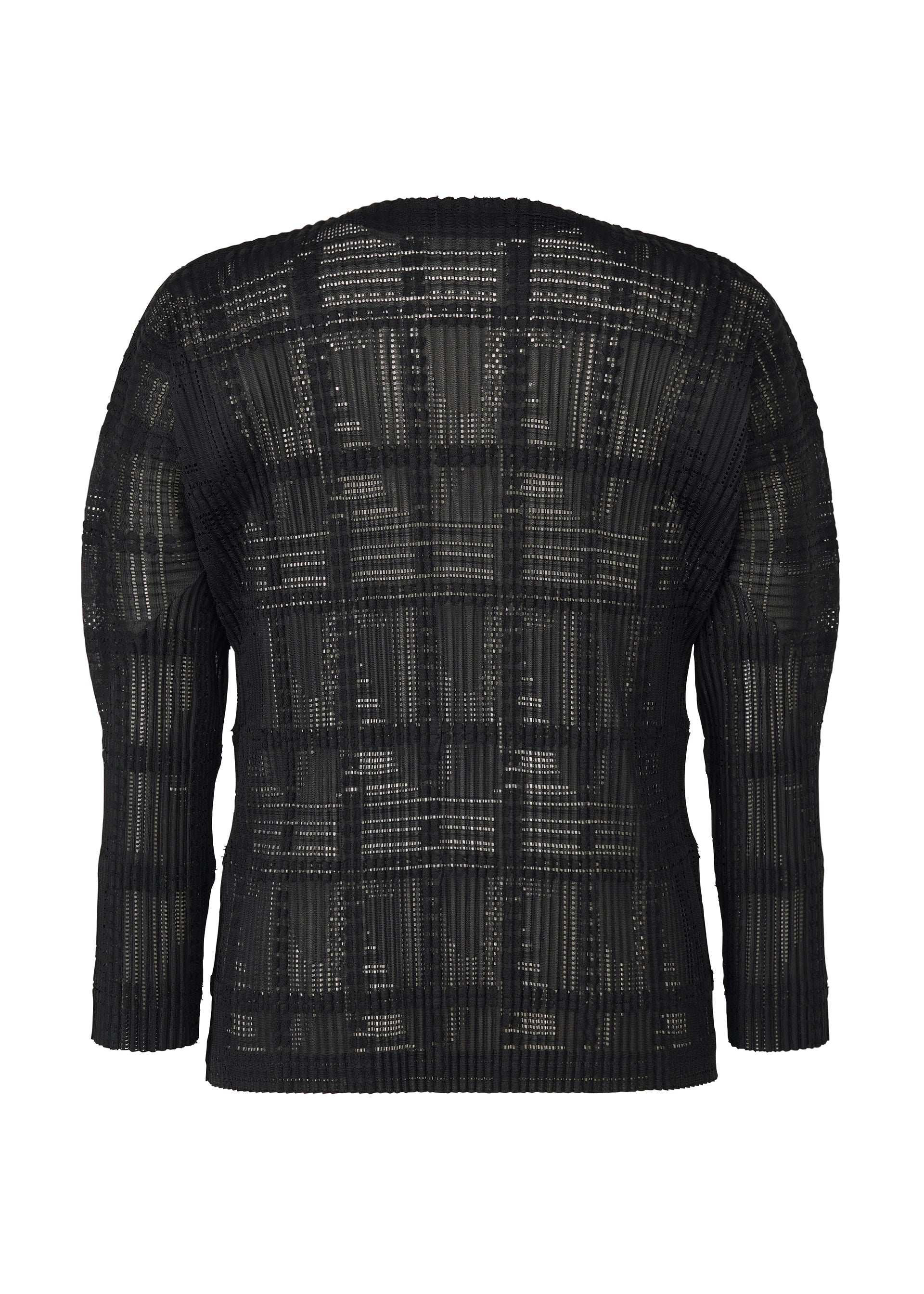 A detail shot of the HOMME PLISSÉ ISSEY MIYAKE LACE GRID PLEATS blouson.