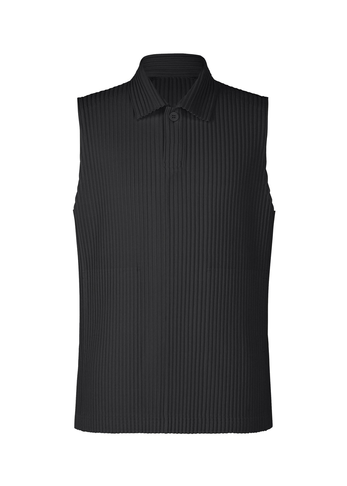 A product shot of the HOMME PLISSÉ ISSEY MIYAKE MONTHLY COLORS : JULY polo shirt in black.