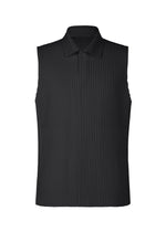 A product shot of the HOMME PLISSÉ ISSEY MIYAKE MONTHLY COLORS : JULY polo shirt in black.