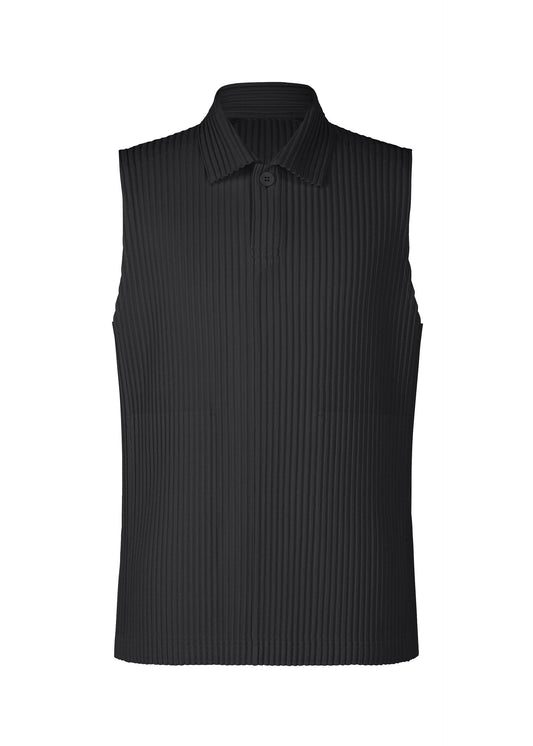 A product shot of the HOMME PLISSÉ ISSEY MIYAKE MONTHLY COLORS : JULY polo shirt in black.