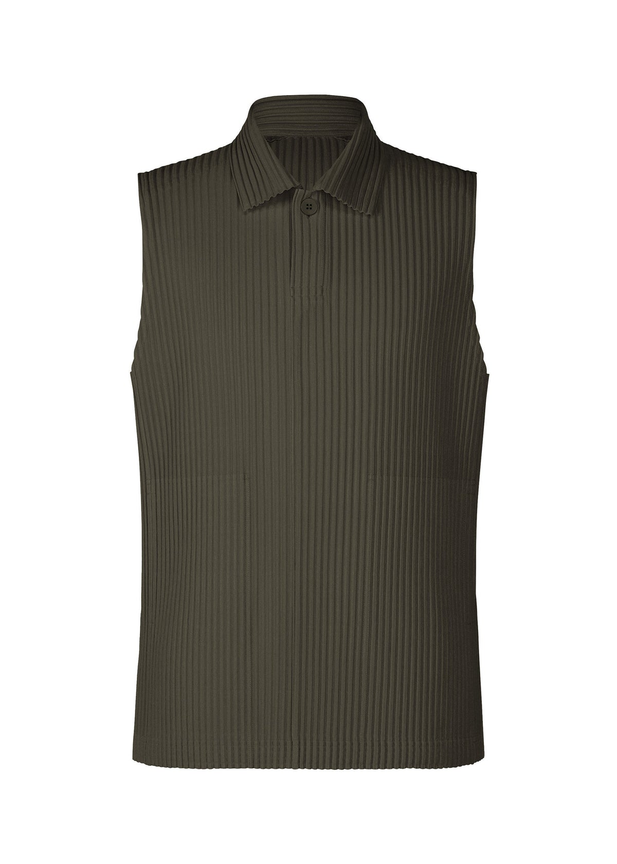 A product shot of the HOMME PLISSÉ ISSEY MIYAKE MONTHLY COLORS : JULY polo shirt in shade grayish brown.