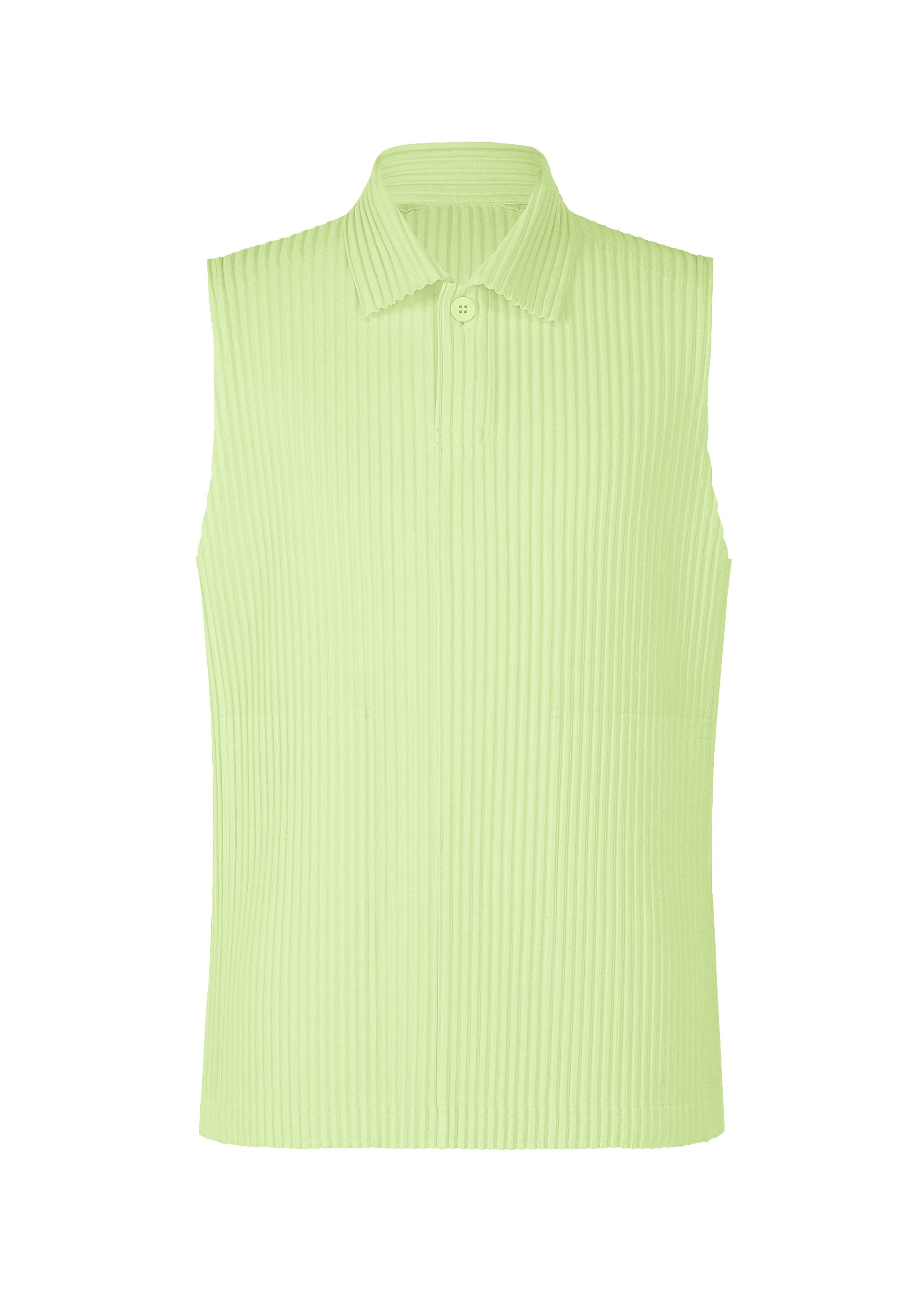 A product shot of the HOMME PLISSÉ ISSEY MIYAKE MONTHLY COLORS : JULY polo shirt in shine green.