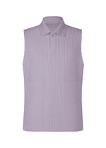 A product shot of the HOMME PLISSÉ ISSEY MIYAKE MONTHLY COLORS : JULY polo shirt in gloom purple.