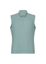 A product shot of the HOMME PLISSÉ ISSEY MIYAKE EMBROIDERY STRIPES vest in gloom blue.