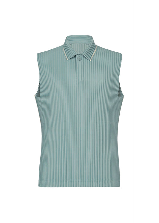 A product shot of the HOMME PLISSÉ ISSEY MIYAKE EMBROIDERY STRIPES vest in gloom blue.