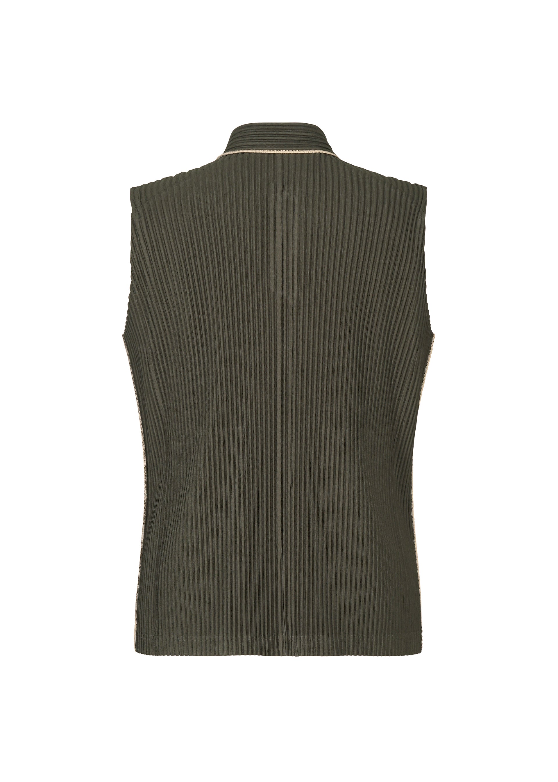 A detail shot of the HOMME PLISSÉ ISSEY MIYAKE EMBROIDERY STRIPES vest.