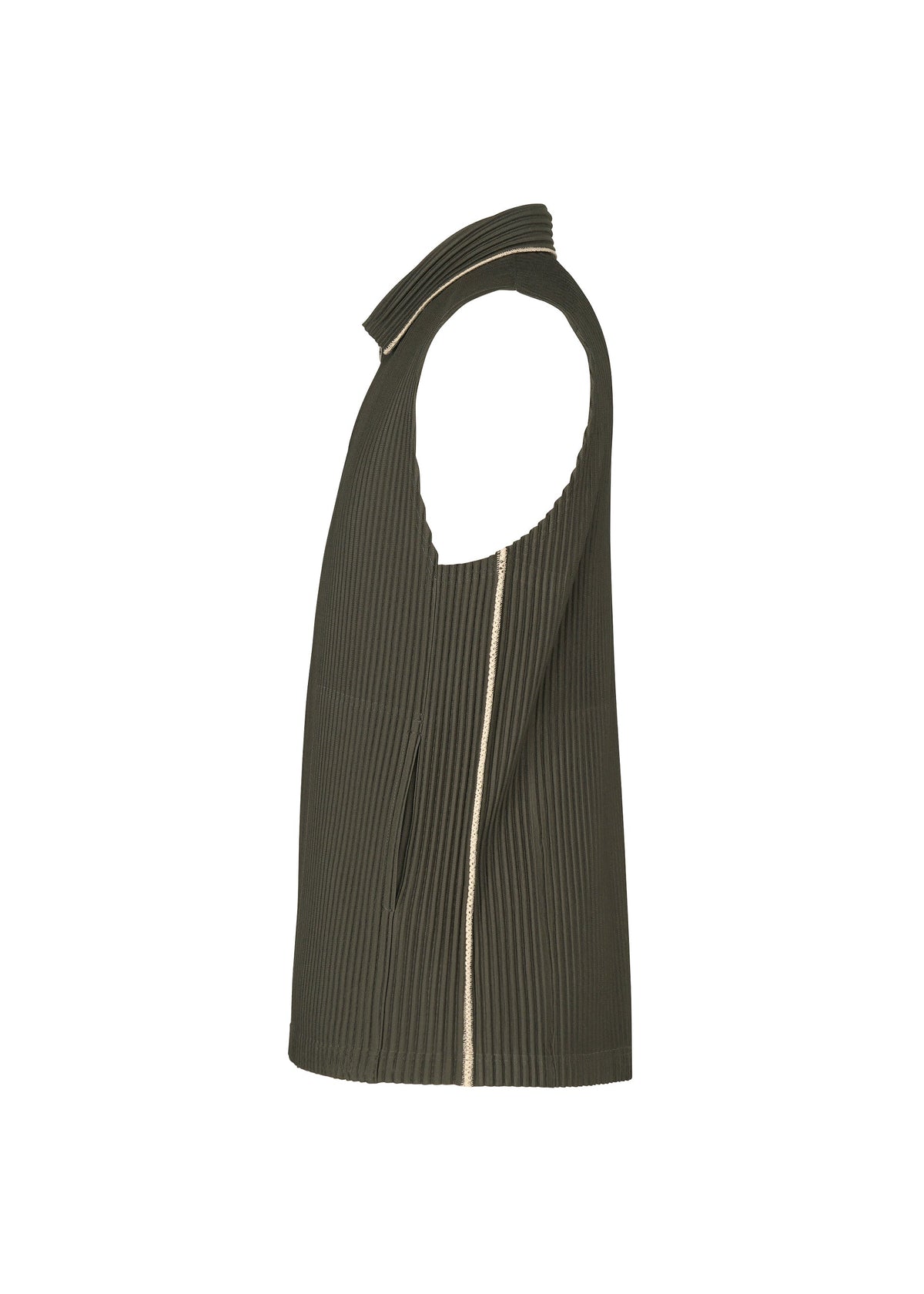 A detail shot of the HOMME PLISSÉ ISSEY MIYAKE EMBROIDERY STRIPES vest.