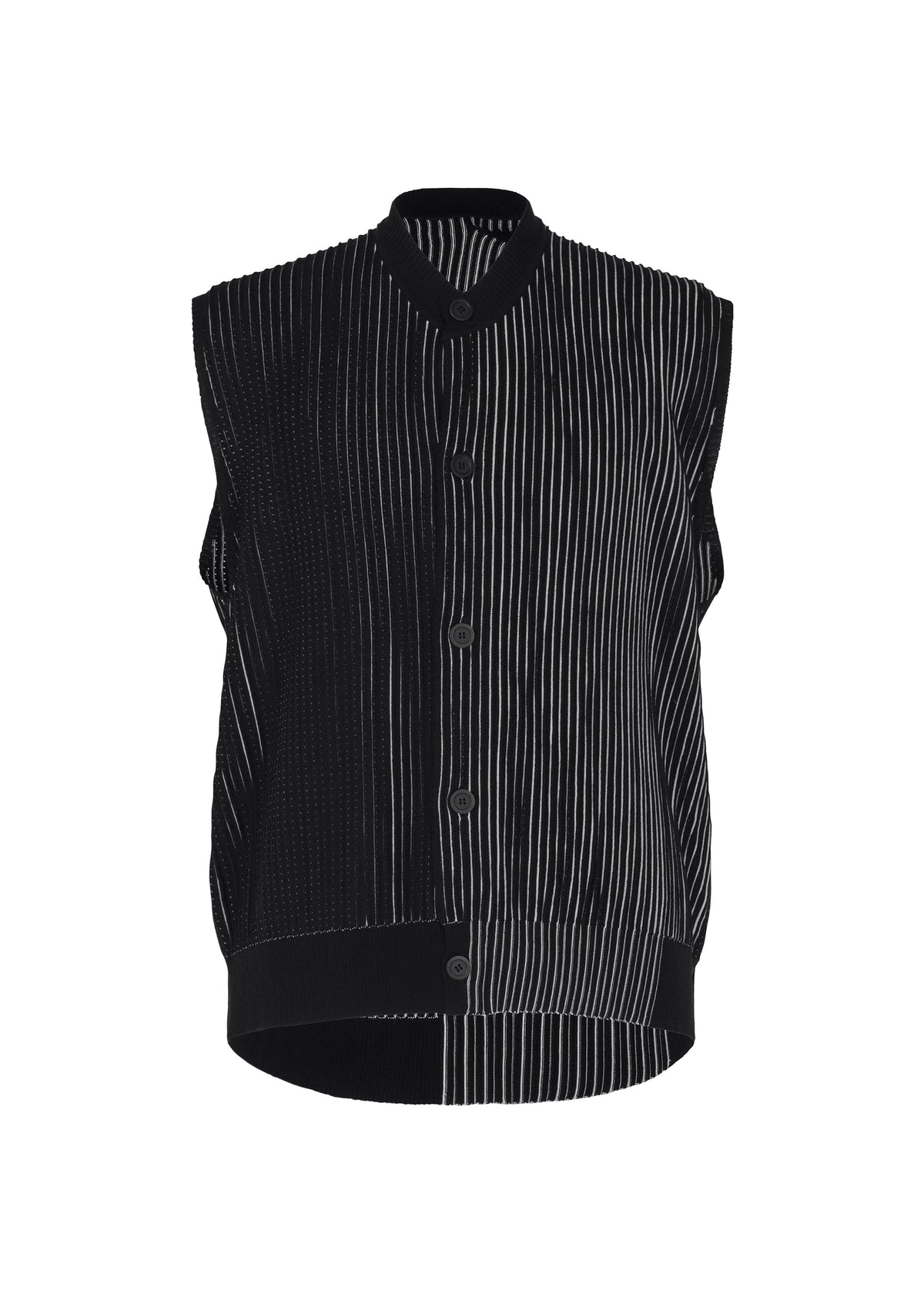 A product shot of the HOMME PLISSÉ ISSEY MIYAKE IN THE SHADOW KNIT cardigan in black.