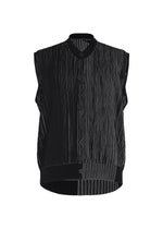 A product shot of the HOMME PLISSÉ ISSEY MIYAKE IN THE SHADOW KNIT cardigan in black.