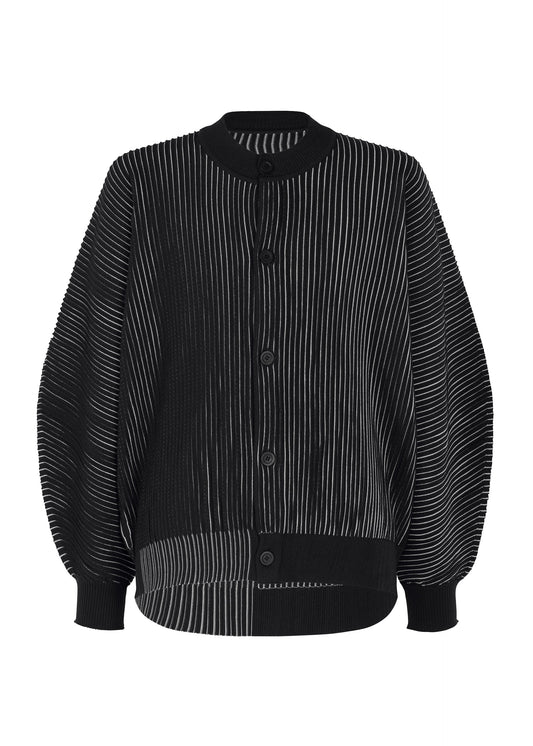 A product shot of the HOMME PLISSÉ ISSEY MIYAKE IN THE SHADOW KNIT knit in black.