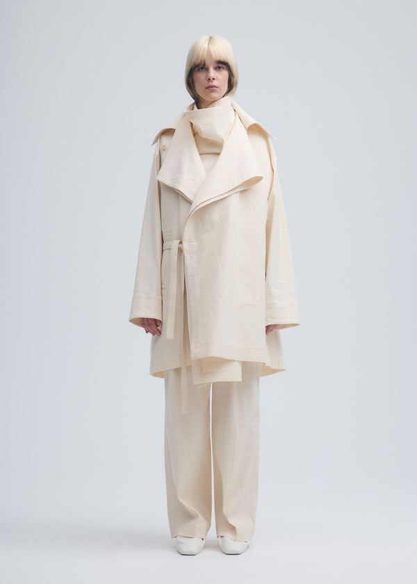 ENCLOTHE WASHI AND WOOL Coat Moon White