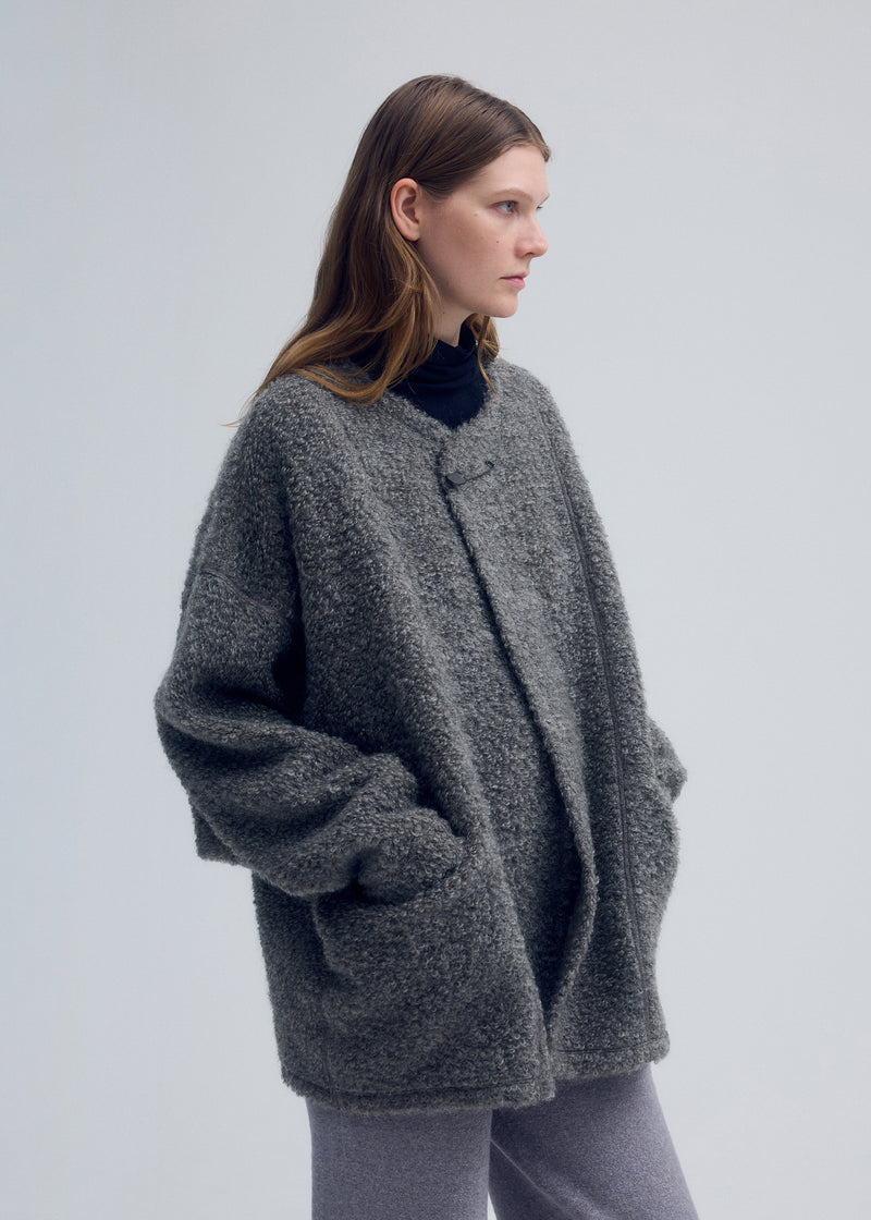 RAW WOOL LOOP YARN Coat Light Grey