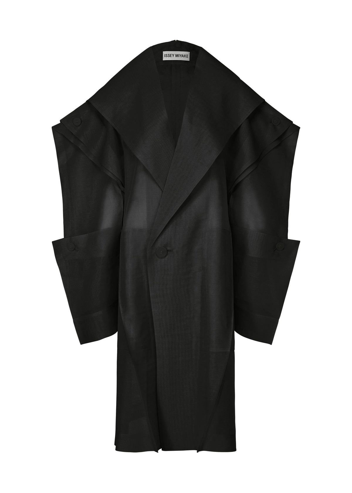 A product shot of the ISSEY MIYAKE PRESS AND PRESSED coat in black (15).
