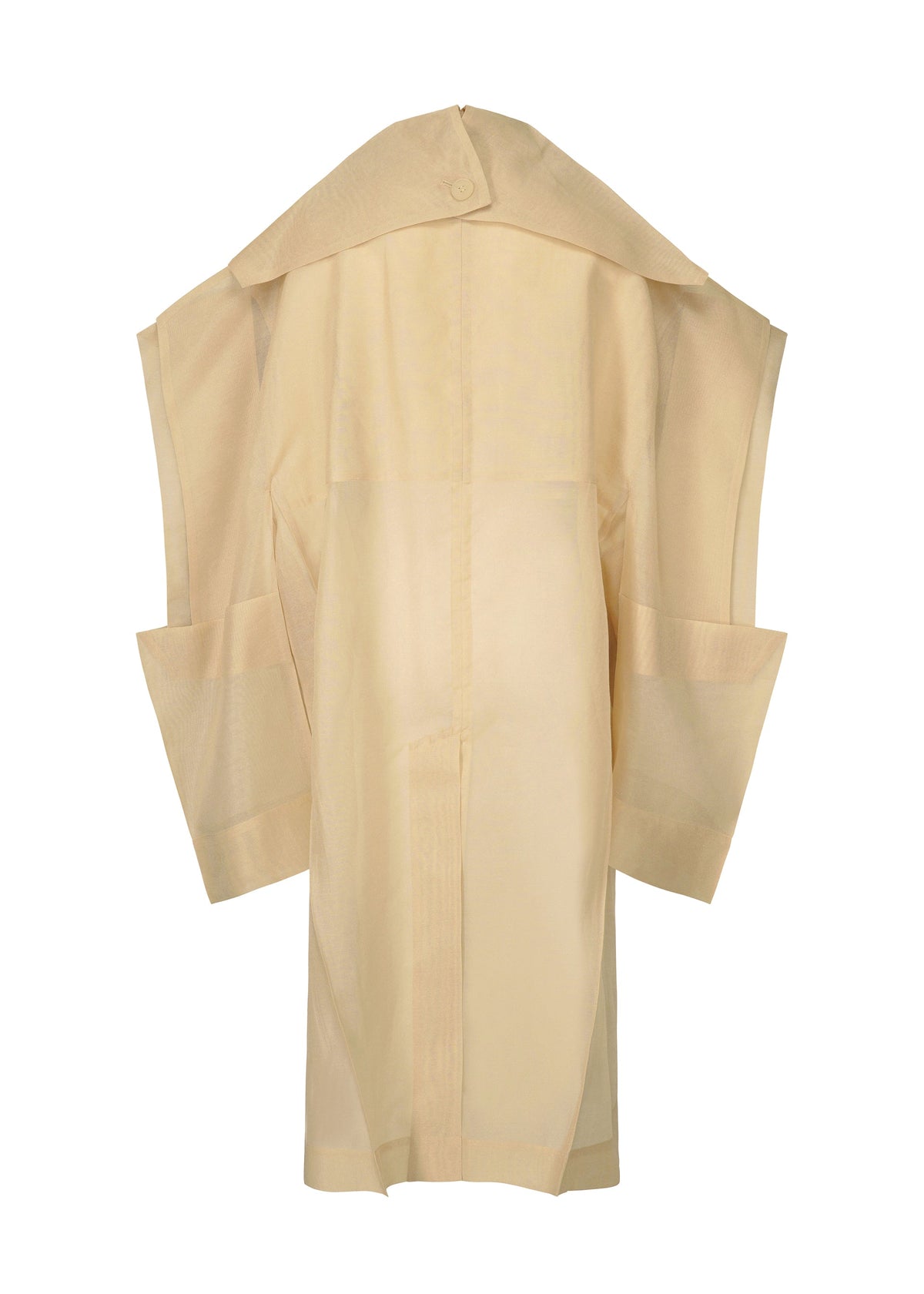 A detail shot of the ISSEY MIYAKE PRESS AND PRESSED coat.