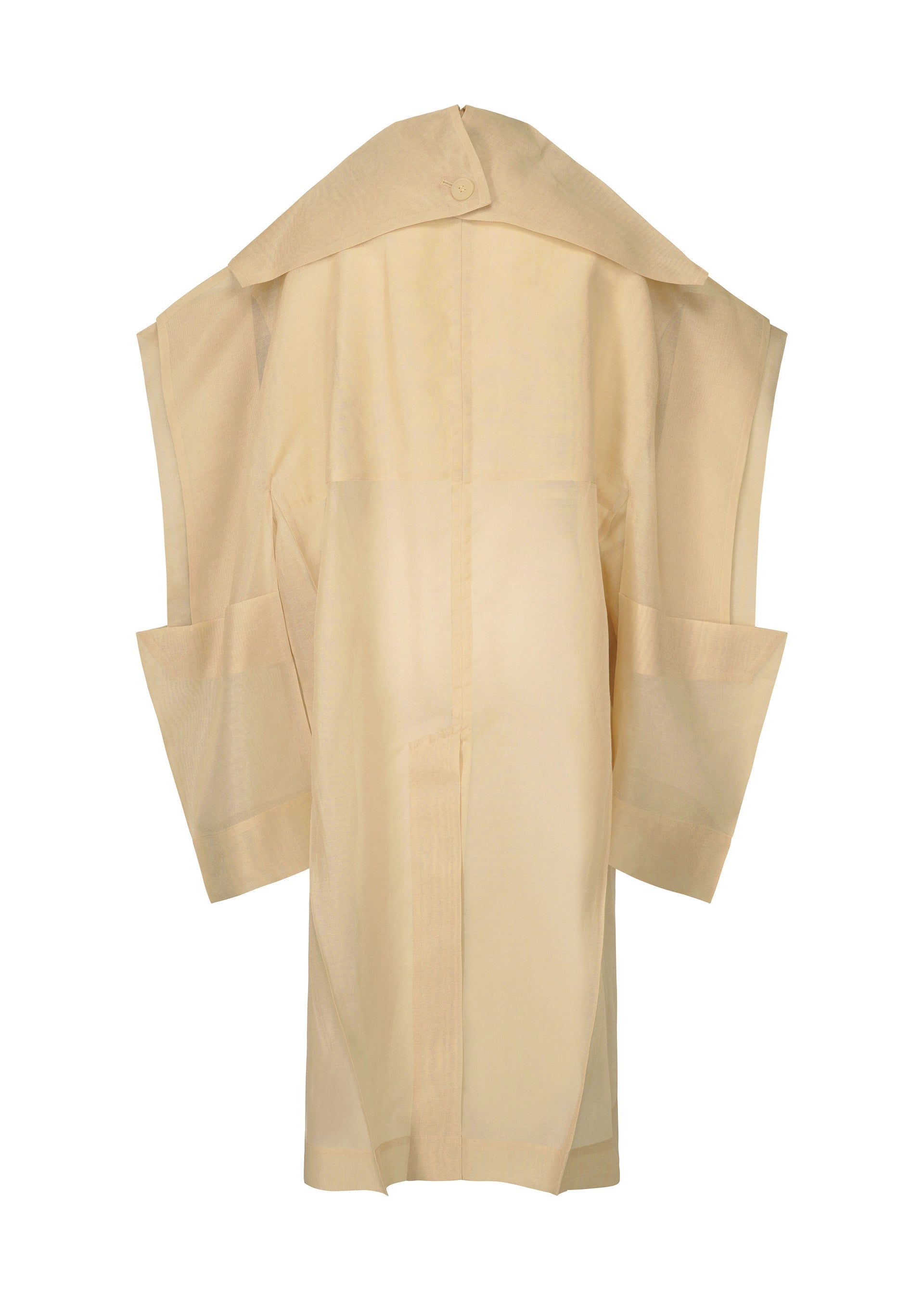 A detail shot of the ISSEY MIYAKE PRESS AND PRESSED coat.